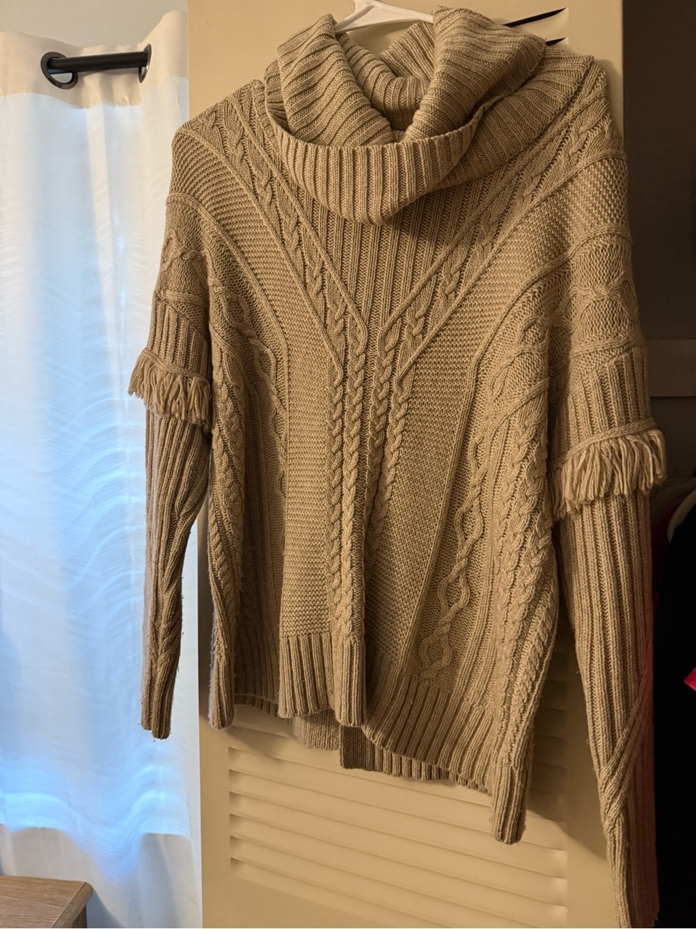 Women's Cable Knit Cowl Neck Sweater - Beige